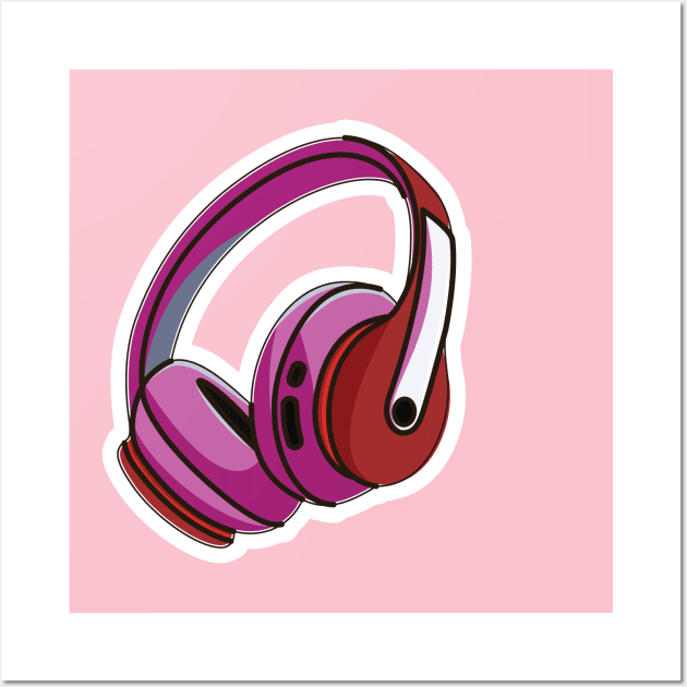Wireless Headphone Sticker for Games and Music vector illustration. Sports and recreation or technology object icon concept. Sports headphone sticker vector design with shadow. Wall Art by AlviStudio